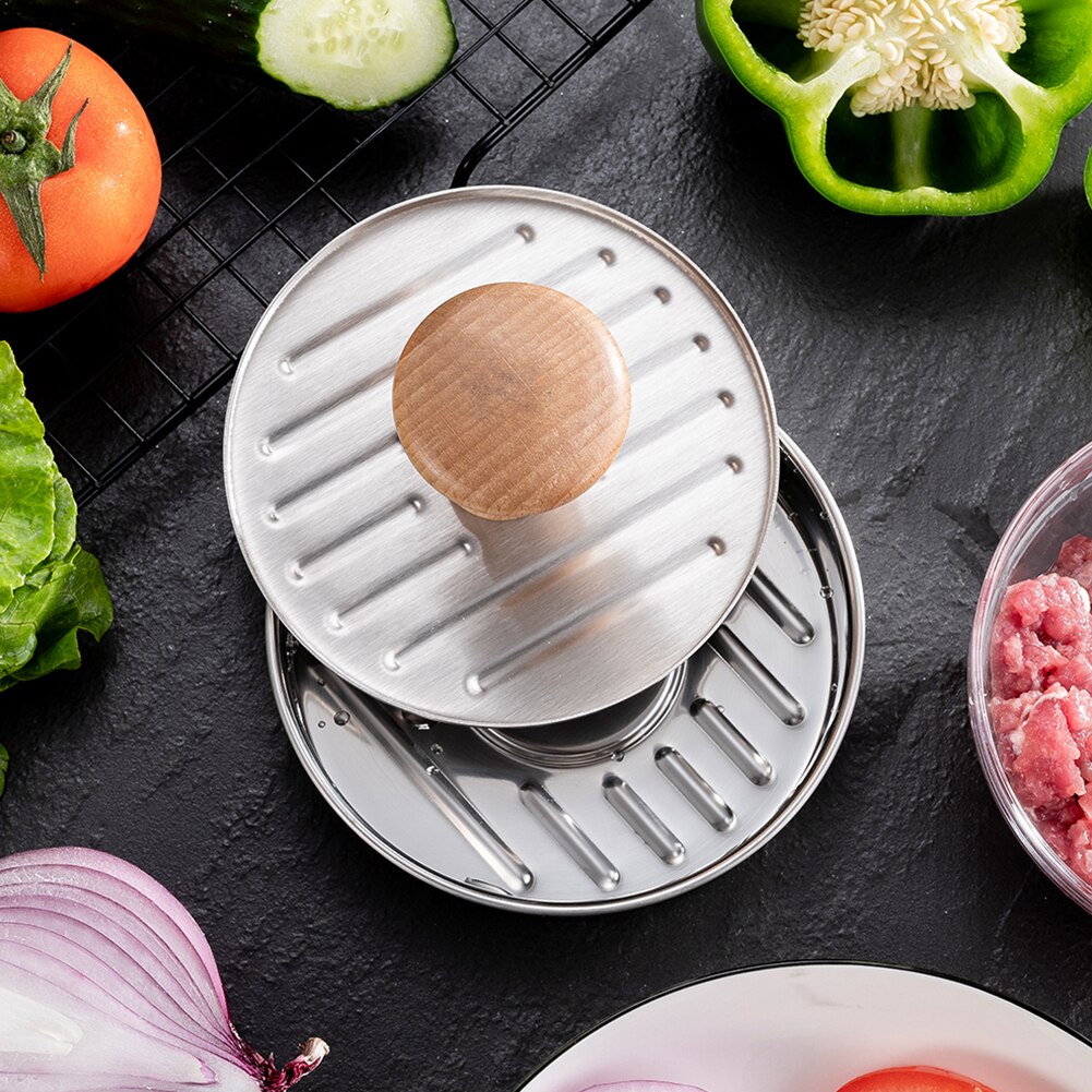 Hamburger Pers Diy Restaurant Keuken Tool Patty Maker Vlees Vulling Rundvlees Makkelijk Schoon Draagbare Roestvrij Staal Handmatige Ronde Vorm
