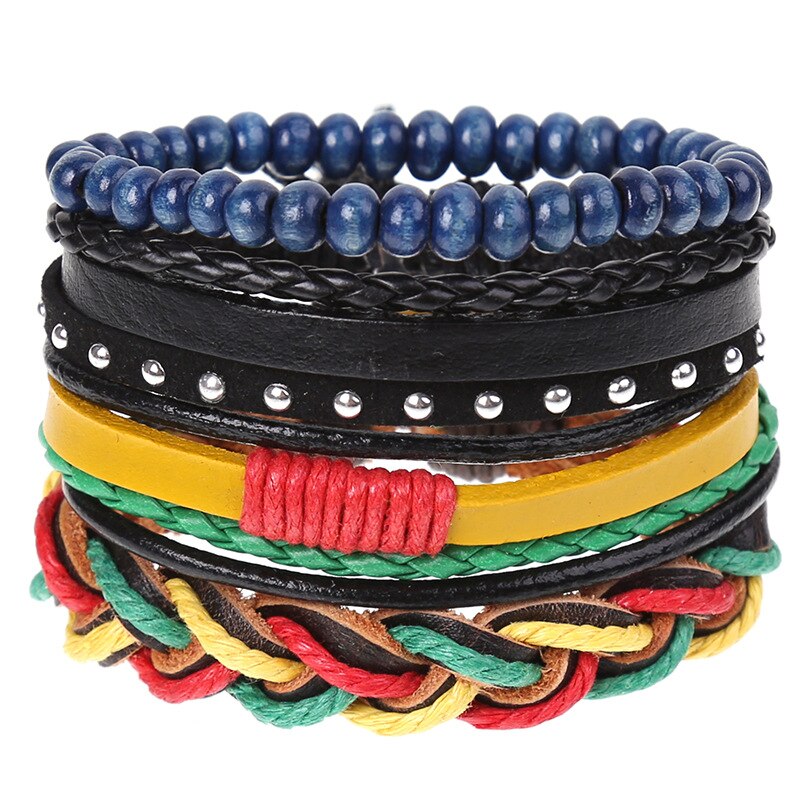 Pulseira de couro trançado 4 pçs/set, pulseiras para homens e mulheres, vintage, contas de madeira, cruz, étnica, esperança: Y