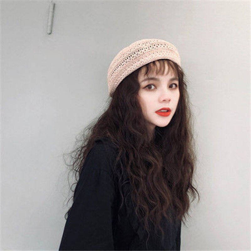 Foux Baret Stro Vrouwen Zomer Mesh Ademende Hoed Gebreide Koreaanse Stijl Franse Baret Dames Vrouwelijke Verstelbare Touw: Roze