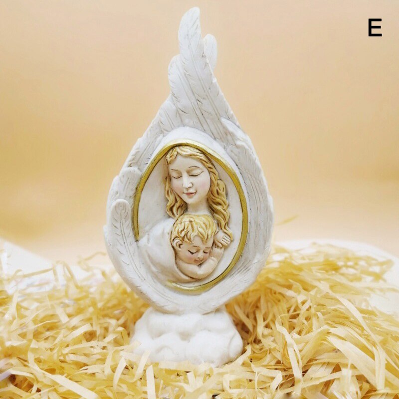 Holy Family Statue Collectible Figurines Handmade Resin Angel Wings Ornament Religious Catholic for Men Women REME: e