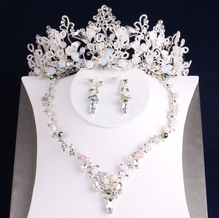 Luxe Bloemen Crystal Bridal Jewelry Sets Bruiloft Kronen Pageant Diadeem Earring Choker Ketting Set Afrikaanse Kralen Sieraden Set: Licht Geel Goud Kleur
