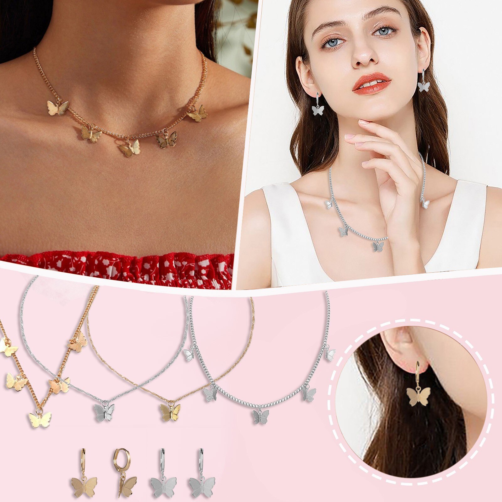 Ketting Temperament Vlinder Hanger Ketting Vrouwelijke Ins Koude Wind Bos Sieraden Goud Zilver Kleur Commuter Ol Stijl O-Keten