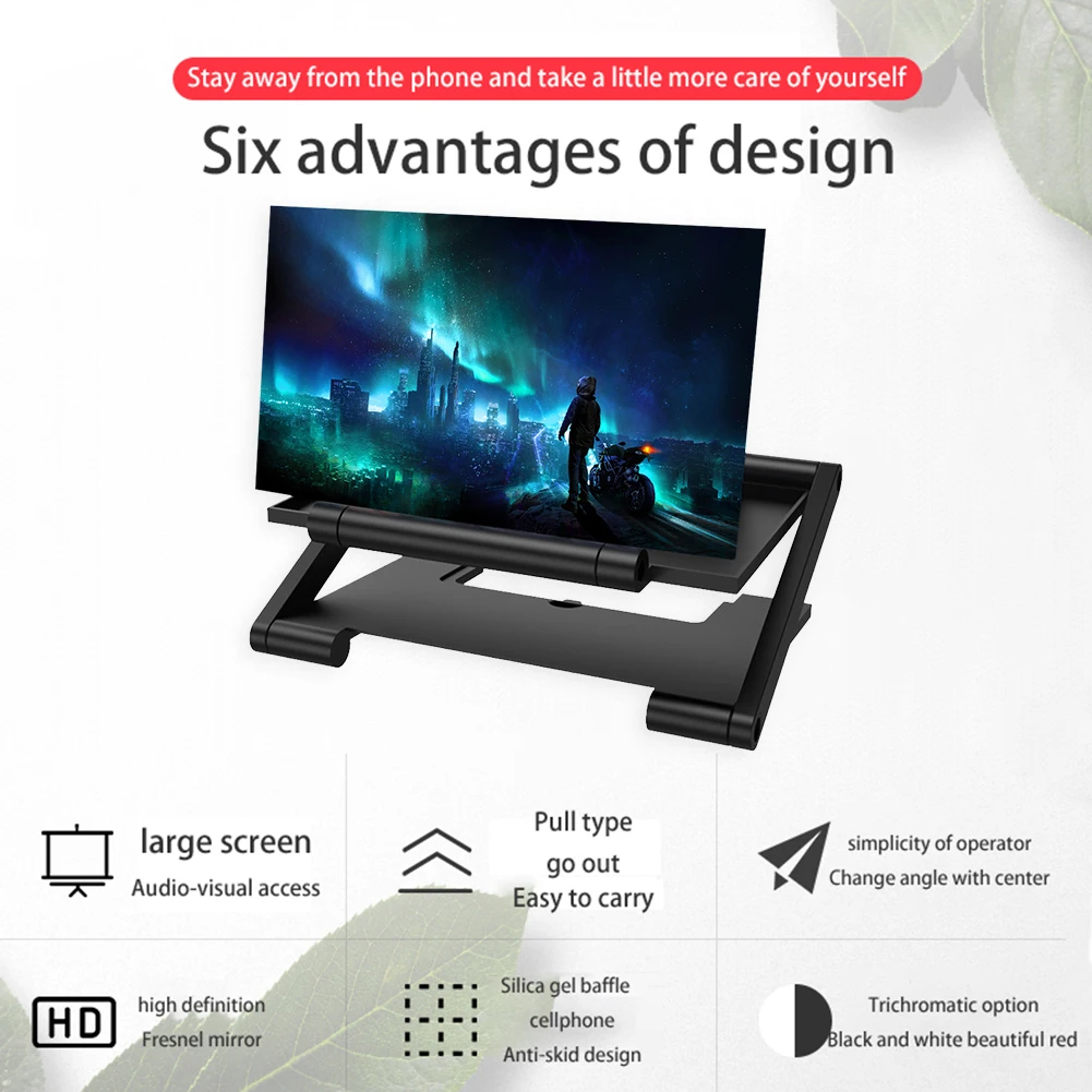 8inch 3D HD Cell Phone Screen Amplifier Folding Mobile Phone Magnifying Glass HD Projector Screen Enlarge Magnifier Phone Holder: green