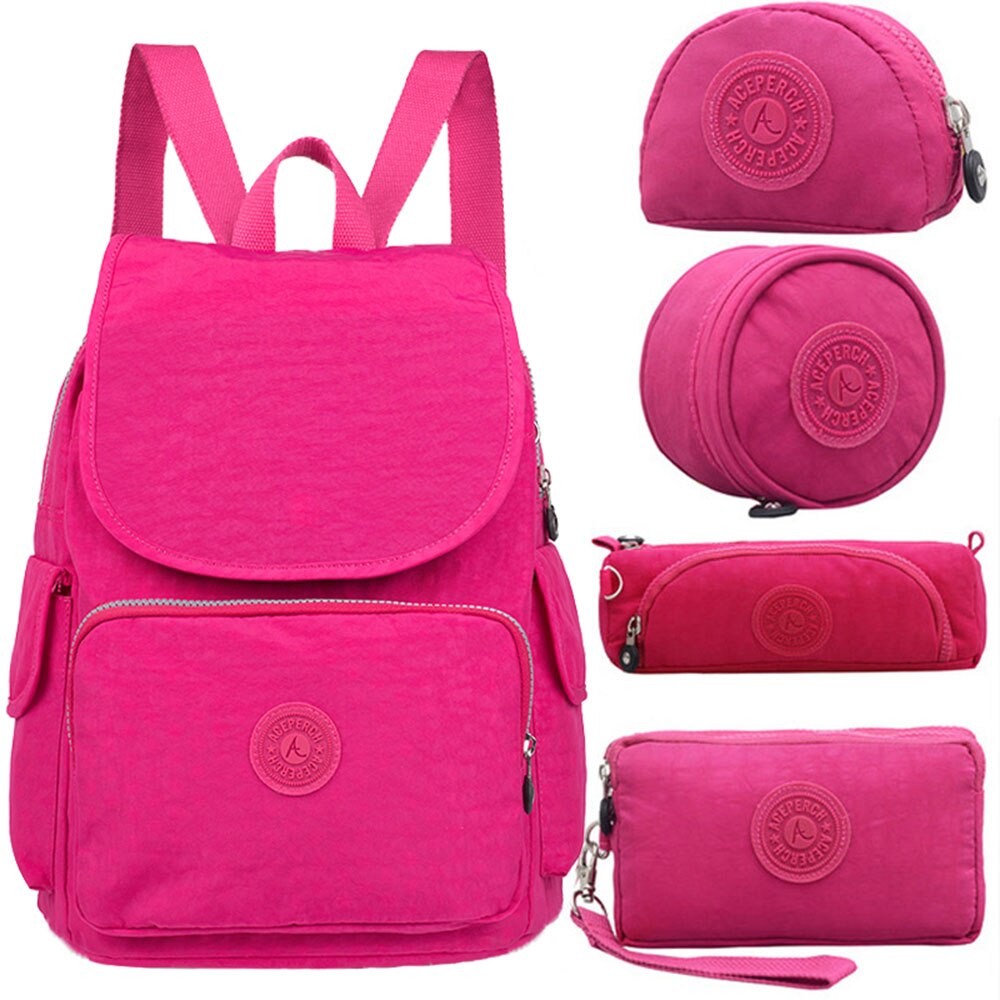 Aceperch Vrouwen Nylon Originele Rugzakken Mochila Escolar Feminina Meisje Casual Waterdichte Rugzak Tas Laptop Bagpack Mochilas Mujer: Rose red
