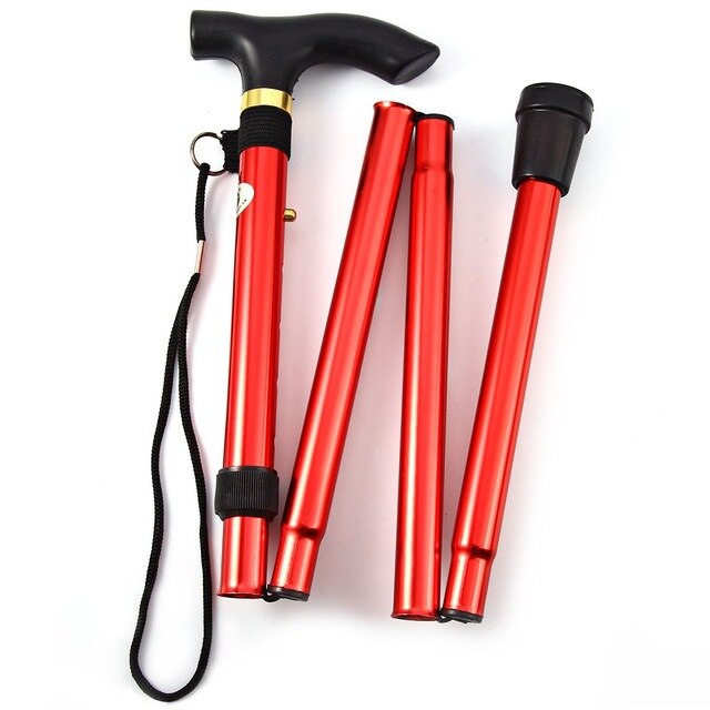 Outdoor Aluminum Alloy Folding Rod Hand Stick Walking Hiking Climbing Sticks Trekking Trail Crutch Ultralight Adjustable Canes: red