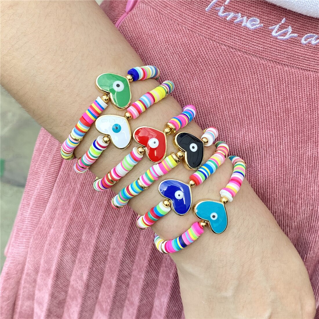 Boho boze oog armband polymeer klei afrikaanse armbanden meisje heishi schijf kralen ojo turco vrouwen koppels armband