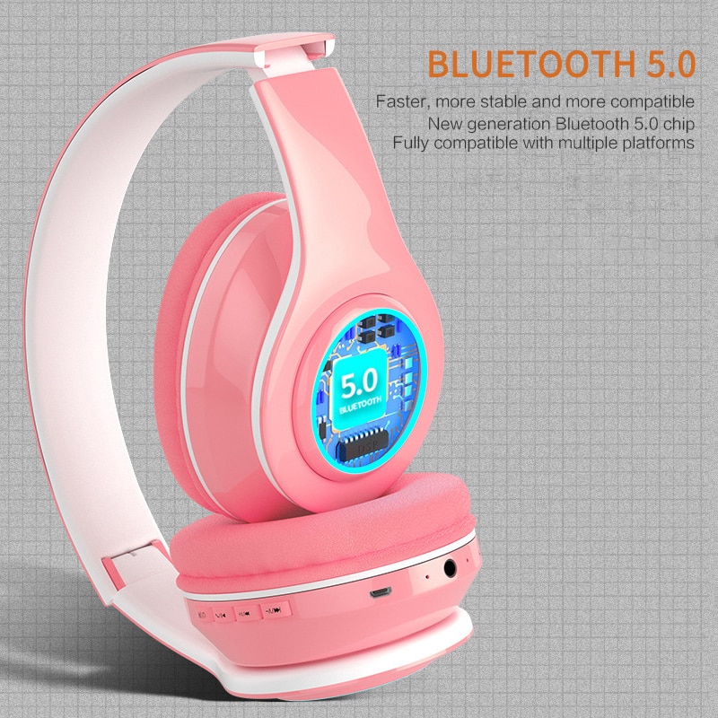 Boom Hoofdtelefoon Draagbare Draadloze Bluetooth 5.0 Leuke Opvouwbare Headset Ergonomie Hifi Stereo Oortelefoon Met Microfoon Tf Card