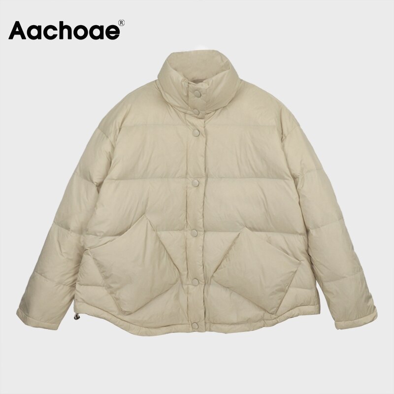 Aachoae casual feminino longo parka com bolsos sólido manga longa algodão-acolchoado jaqueta senhoras inverno grosso casacos quentes ropa de mujer