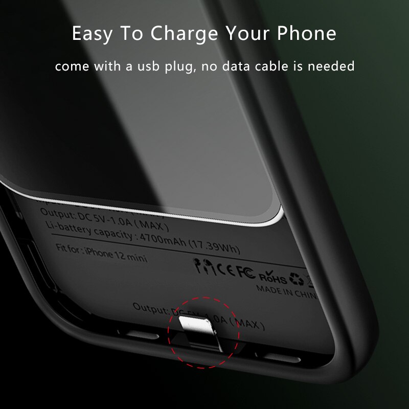 iPhone 12 Series Battery Case - 4700mAh/4800mAh - Power Bank Charger Case - for iPhone 12 Mini, 12 Pro, 12 Pro Max