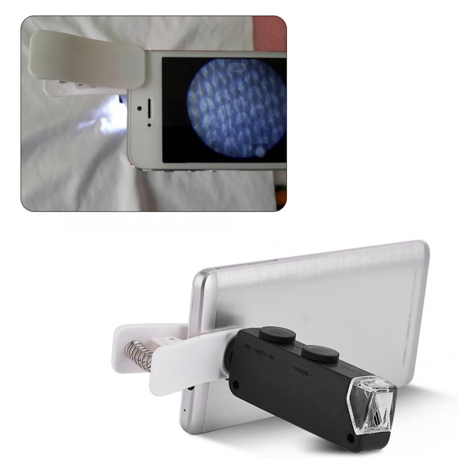 60X-100X Zoom óptico LED lente de microscopio con Clip para teléfonos móviles lente de microscopio