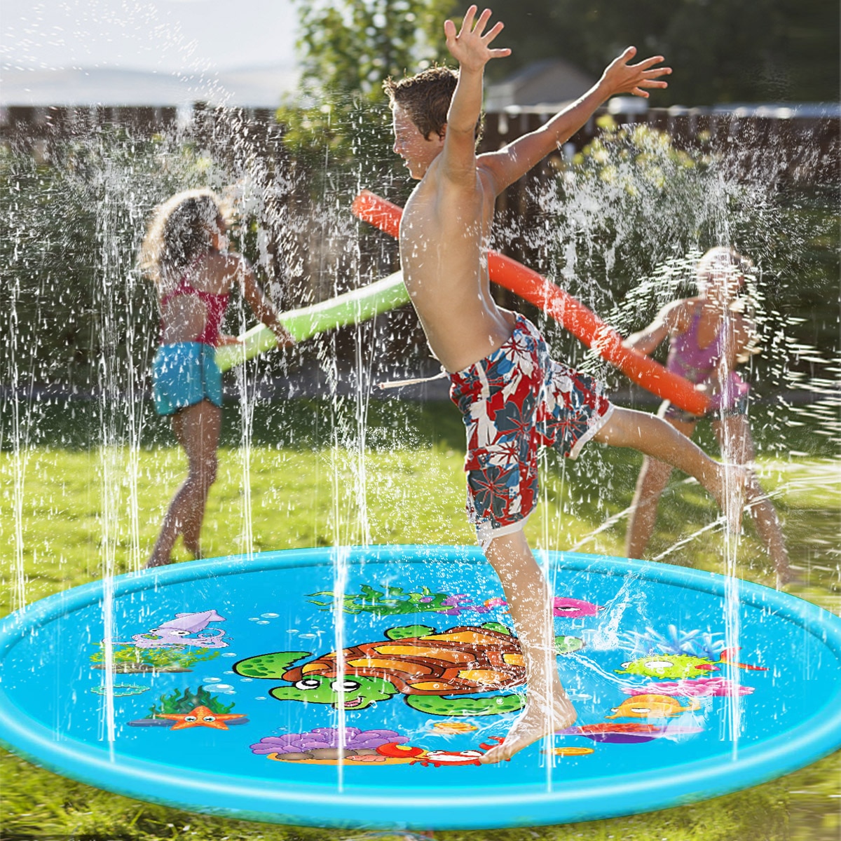 110cm or 170cm sammenfoldelig transportabel sprinkler vandlegemåtte udendørs oppustelig børnebrønd springvand legeplads vandlegeudstyr