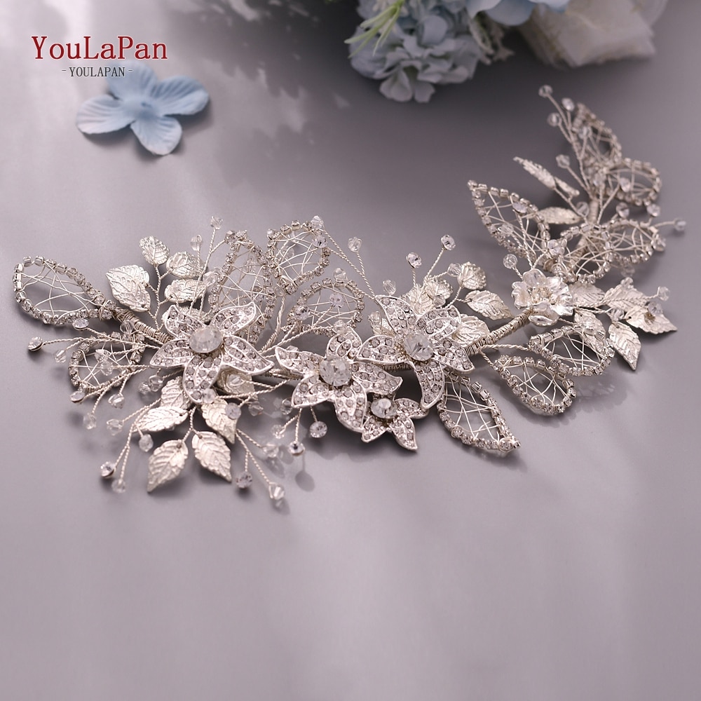 YouLaPan SH282 Rhinestone Belt Silver Diamond Belt Women’s Dress Belt Bridesmaid Dresses Belt Sparkly Belt Floral Bridal Belt