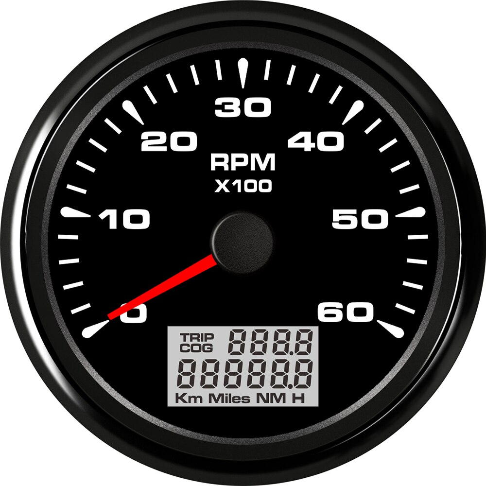 Digital 85mm Boat Tachometer Moto LCD Hourmeter 6000 rpm Gauge Tachometer for Motorcycle Marine Car Tacho Meter 9-32V rpm sensor: black-6K RPM