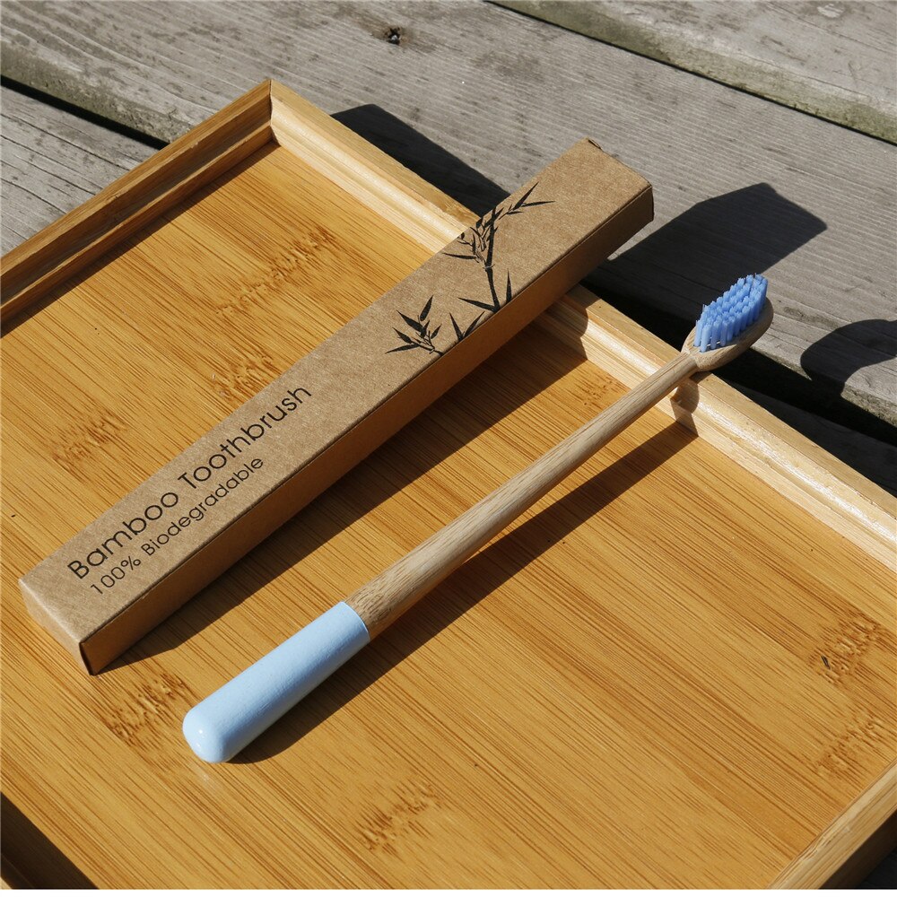 Environmentally Bamboo ToothBrush Eco Friendly Rainbow Wood Toothbrush Head Cover Fibre Wooden Handle Tooth Brush Whitening: Blue