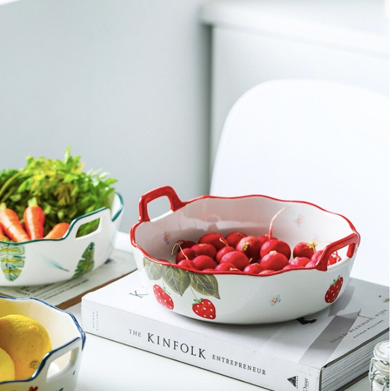 Ceramiczna salaterka z uchwytem śniadanie zboże talerz na owoce stałe deser zupa restauracja makaron miska kuchenka mikrofalowa specjalne