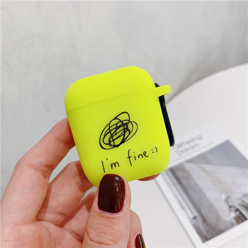 Fluorescent color Simple letter For Airpods Case Cute cartoon Bluetooth Earphone Protective Cover For Airpod 2 soft case: style 6