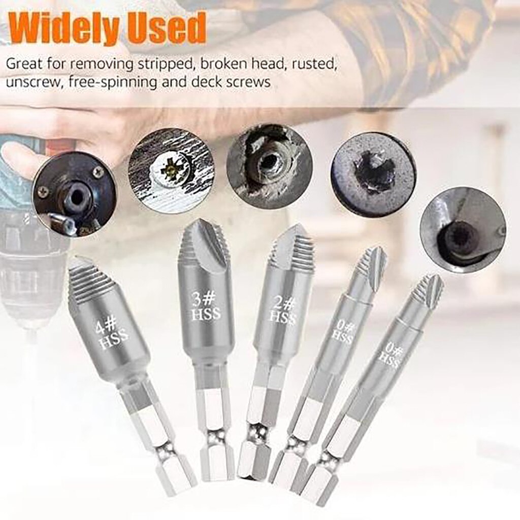 5Pcs Broken Bolt Remover Tool Damaged Screw Extractor Speed Out Drill Bits Set Screwdriver Bit Set Screw Extractor