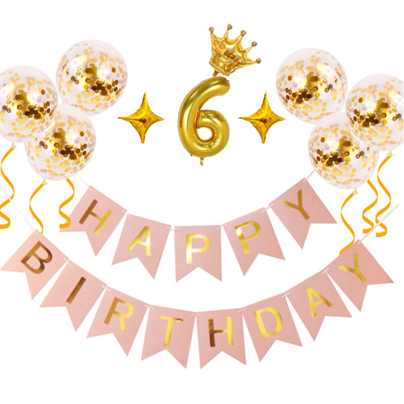 Oh urodziny dziecka balon w kształcie cyfry zestaw konfetti baner urodzinowy flaga Baby Shower dekoracje świąteczne dziewczyna chłopiec zaopatrzenie firm: 6st Pink