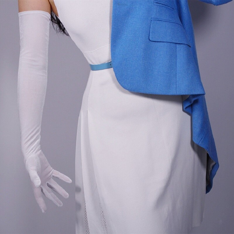 Guantes de terciopelo blanco para mujer, manoplas largas de terciopelo elástico, de franela, cálidas para bodas, gants mariage ST366