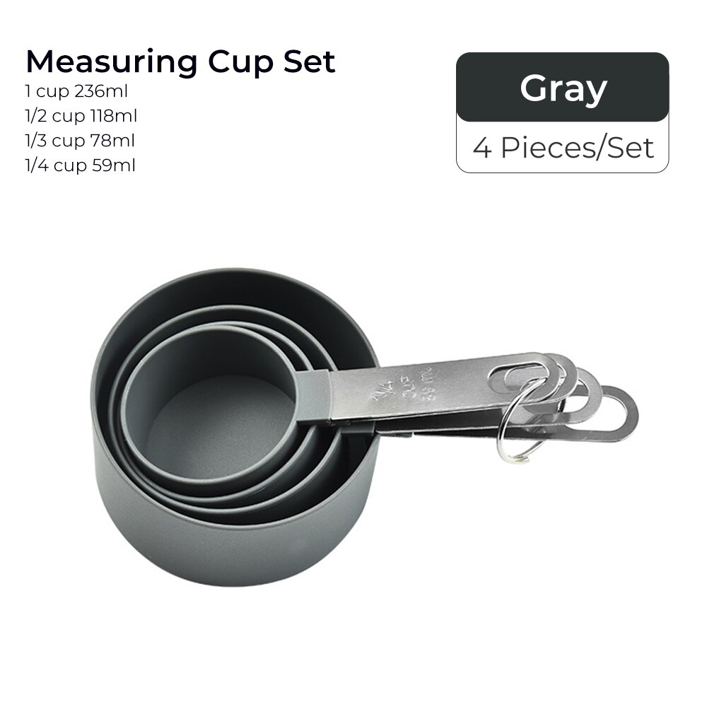 4pcs Baking Tools Kitchen Measuring Spoon Set Stainless Steel Handle Measuring Cup With Scale Measuring Spoon Kitchen Gadgets: 4pc gray cup