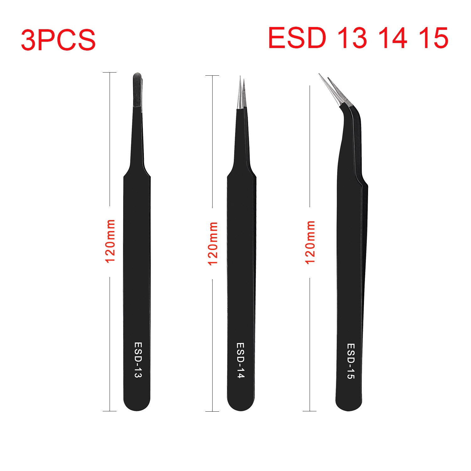 6 Pcs ESD Antistatic Tweezers Tool Set High Tip Curved Straight Tweezer Stainless Multifunction Nipper Repair Tool Kit: ESD-13-14-15