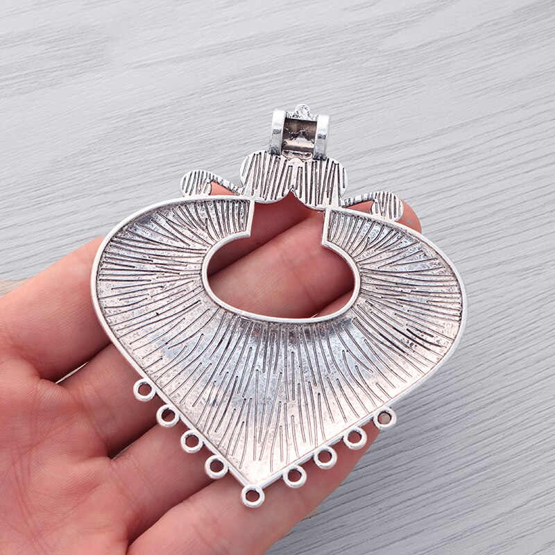 3pcs/lot Tibetan Silver Ethnic Boho Bohemia Large Heart Connectors Charms Pendants for Necklace Jewelry Making 85x74mm