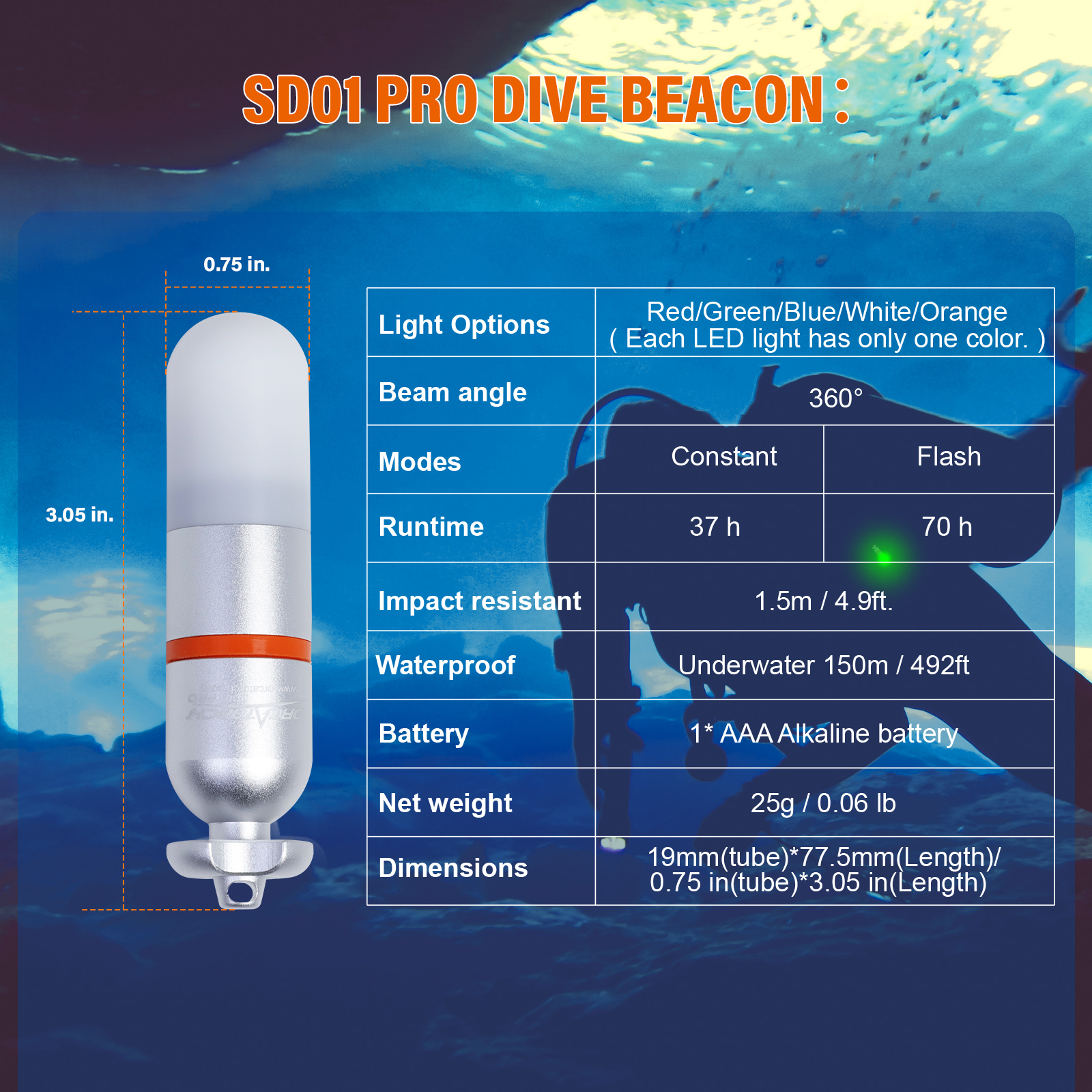 ORCATORCH SD01 PRO buceo estroboscópico baliza Mini tanque brillante luz de señal de buceo linterna subacuática luces intermitentes nocturnas