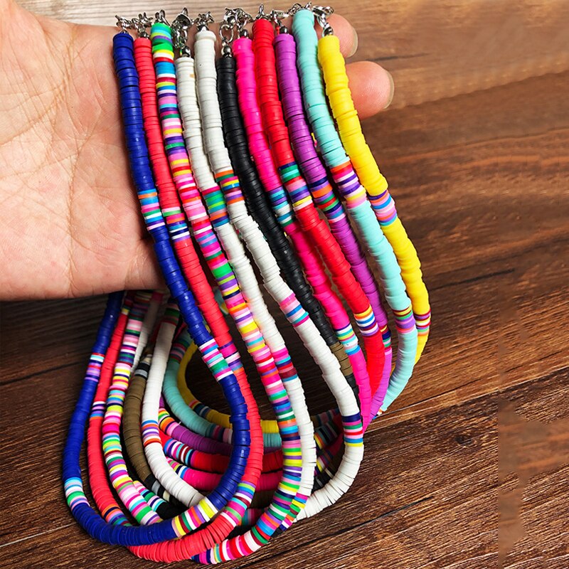 Bohemian Kleurrijke Klei Choker Ketting Voor Vrouwen Meisjes Boho Regenboog Polymeer Klei Kralen Verstelbare Kraag Femme Sieraden