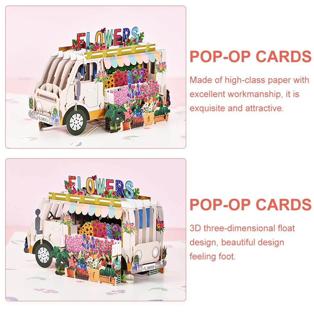 3Pcs 3D Car Blessing Cards Cartoon Birthday Cards 3D Flower Car Cards Greeting Cards