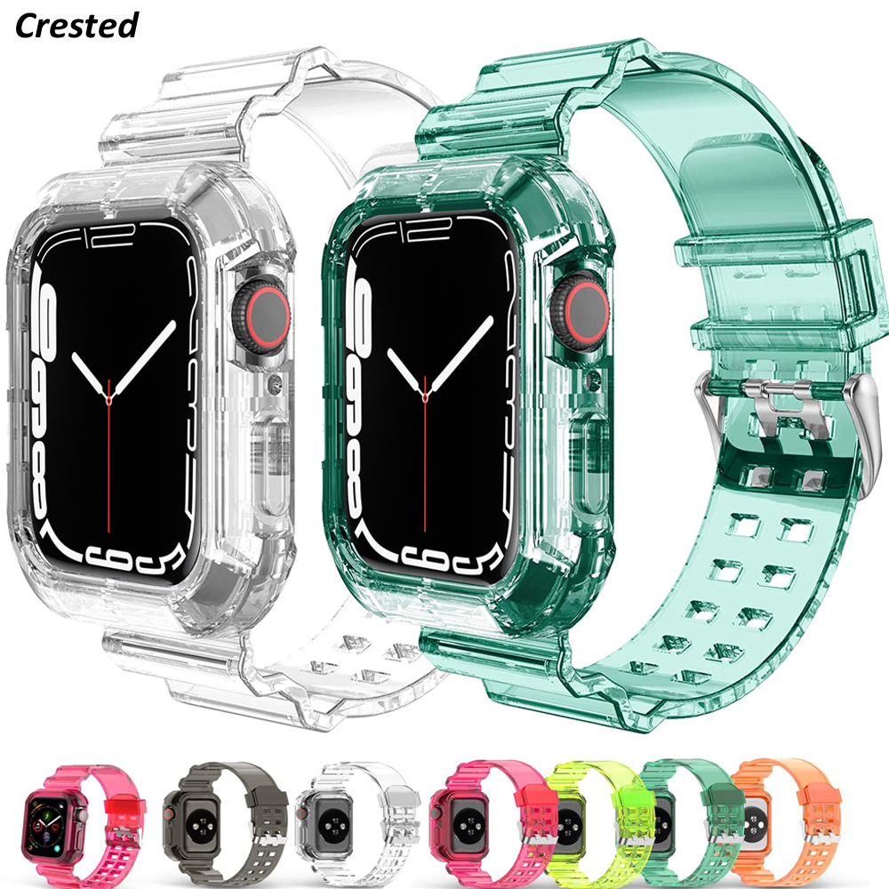 Case+Strap for Apple Watch Band 44mm 40mm 45mm 41mm 42mm 38mm Accessories Transparent Silicone Bracelet iWatch series 3 5 6 se 7