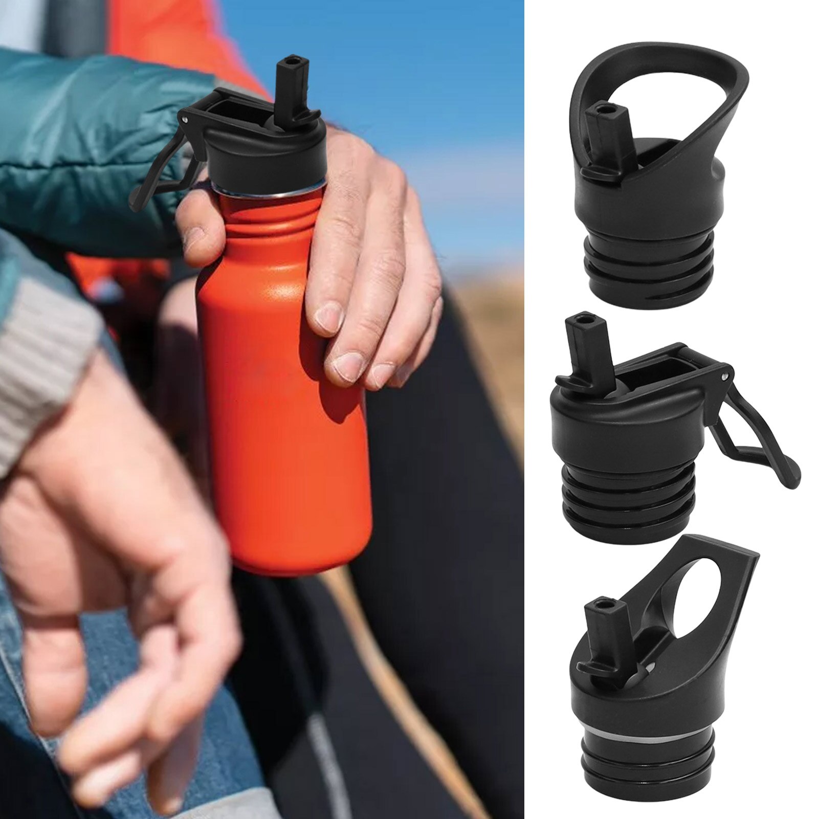 Couvercles de paille à large bouche pour hydroflacon, couvercle de bouteille d&#39;eau 12-64Oz, comprend 2 couvercles étanches, 4 pailles, 2 brosses à paille
