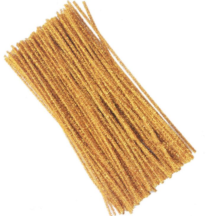 100 st glitter chenille stjälkar piprensare barn leksaker pyssel hantverk pyssel pyssel pyssel barn pedagogiska leksaker gyh: Guld-