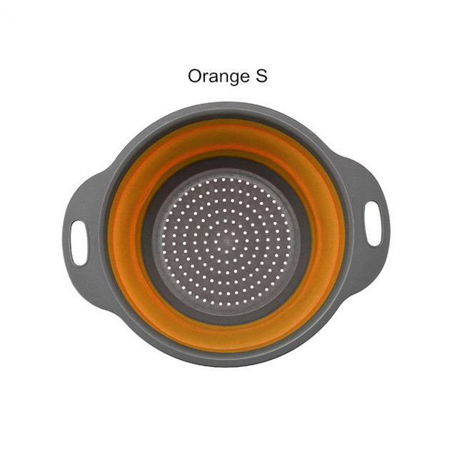 Escurridor de lavado plegable con mango cesta de filtro para verduras de fruta colador plegable de silicona contenedor de herramientas de almacenamiento de cocina: Orange S B