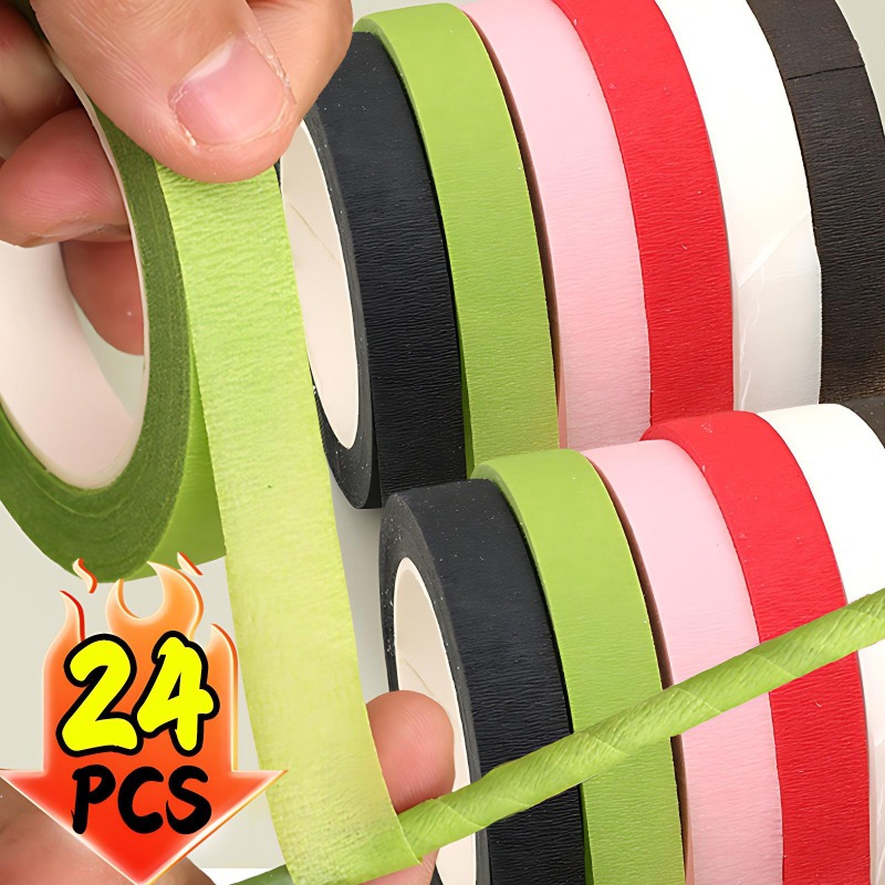 24/12PCS Color Bouquet Floral Tapes Self-adhesive Stamen Wrapping Paper Tape DIY Flowers Decor for Florist Wedding Party Props
