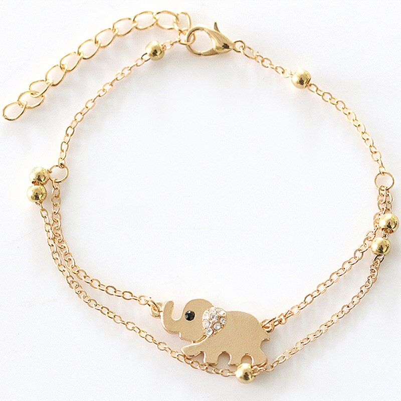 The Baby Elephant Mascot Double Foot Chain Elephant Bangle Jewelry for Women Anklet Rose Gold Trendy Zinc Alloy Metal HJUEY: Default Title