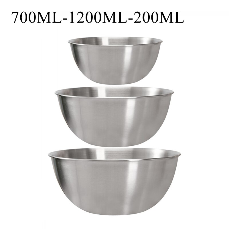 304 Edelstahl Salat Schüssel Küche Metall Verschachtelung Lebensmittel Lagerung Schalen einstellen Kochen Gemüse Obst Ei Mischen Schüssel: 3Stck einstellen
