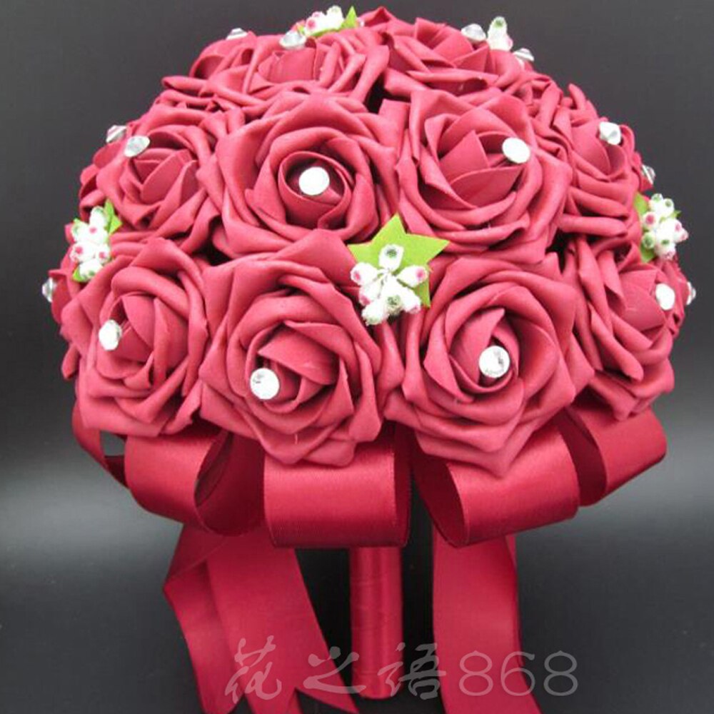 in stock Gorgeous Burgundy Handmade Wedding flowers White Bridesmaid Bridal Bouquets artificial Rose Wedding Bouquet