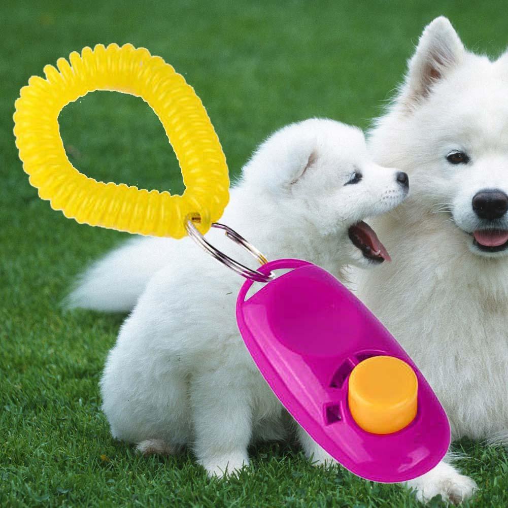 1pc Dog Pet Training Clicker Click Button Trainer Obedience Aid Wrist: Pink