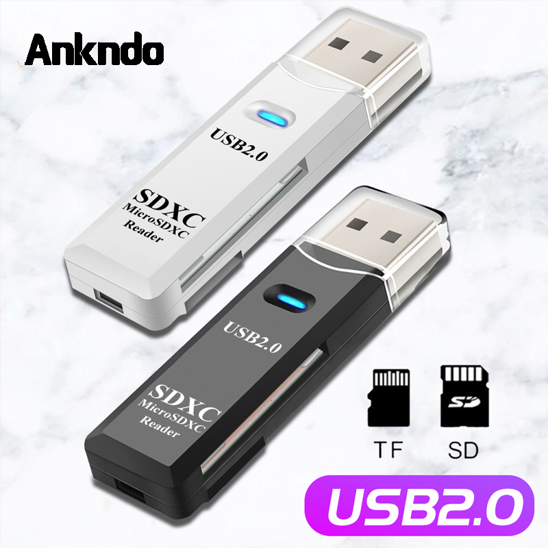 ANKNDO 2 In 1 Usb 2.0 Card Reader Micro Sd Tf Card Memory Reader To Usb Adaper For Phone Computer Flash Drive Laptop Accessories