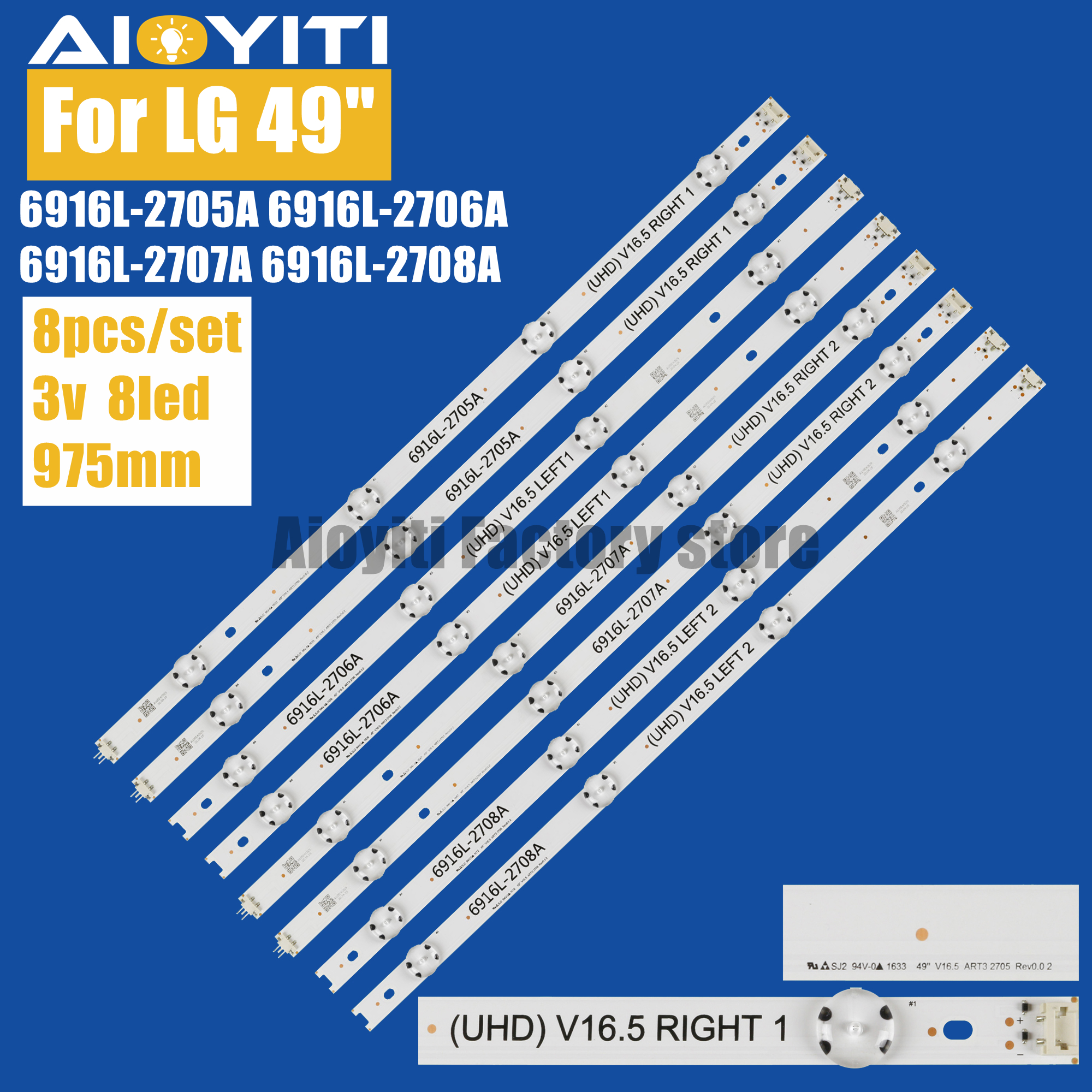 Led-bakgrundsbelysningsremsa för 49 tum  tv 49 lj 58300w 49 uh 603v 49 uh 620v lc490 dge 6916l-2705a 6916l-2706a 6916l-2707a 6916l-2708a
