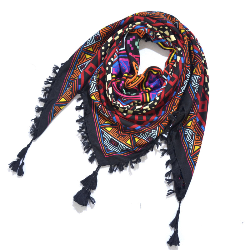 Boheemi huivi naisten talvikääre retrokuvioinen tupsukuvioinen naisten huivi iso neliöhuivi 115cm puuvillaista foulard-kukkakuvioista nenäliinaa: 20