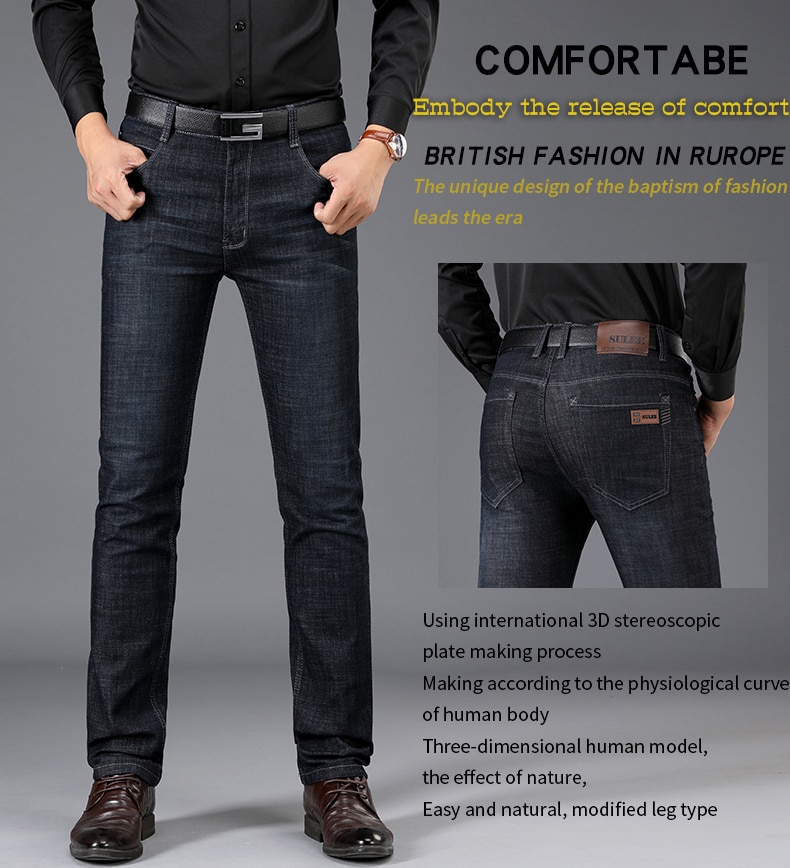 Sulee mærke mærke mænd jeans tyk vinter efterår stil jeans slim stretch jeans herre jeans stil