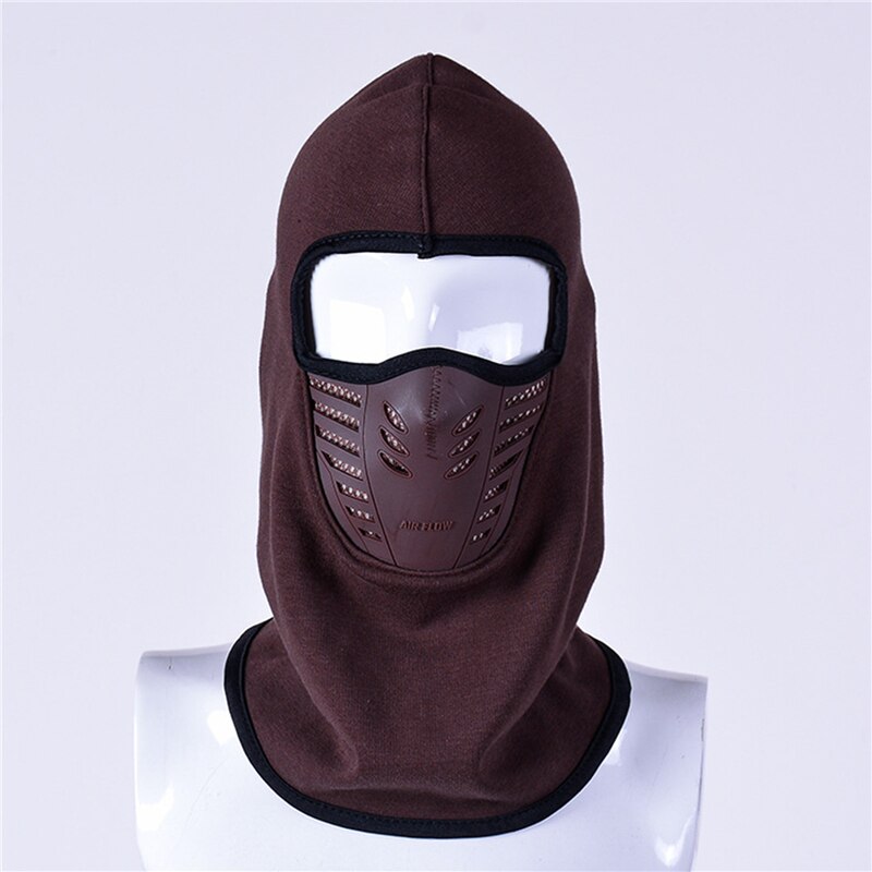 Full Face Winter Face Covers Neck Protection Fleece Thicken Thermal Face Scarf Windproof Warm Face Hat With Ventilate Hole: Brown