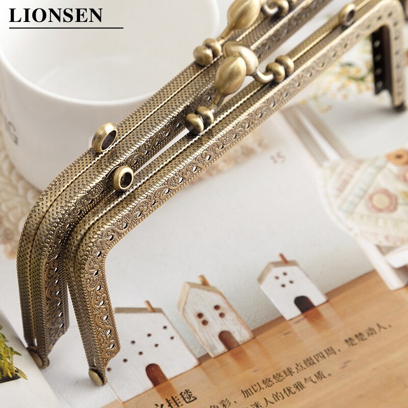 LIONSEN DIY Antique Bronze Flower Bud Head Metal Purse Frame Handle Kiss Clasp Lock for Bag Sewing Craft Tailor Accessories