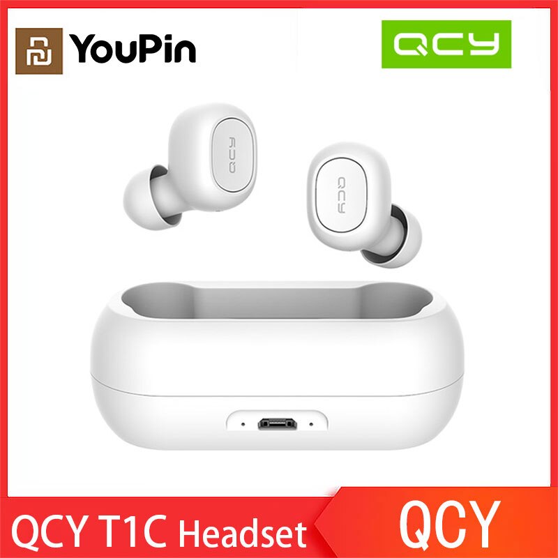 Newest YouPin QCY T1C TWS Earphones Bluetooth V5.0 Headset 3D Stereo Sports Wireless Earbuds with Dual Microphone Charging box: QCY  T1C  White