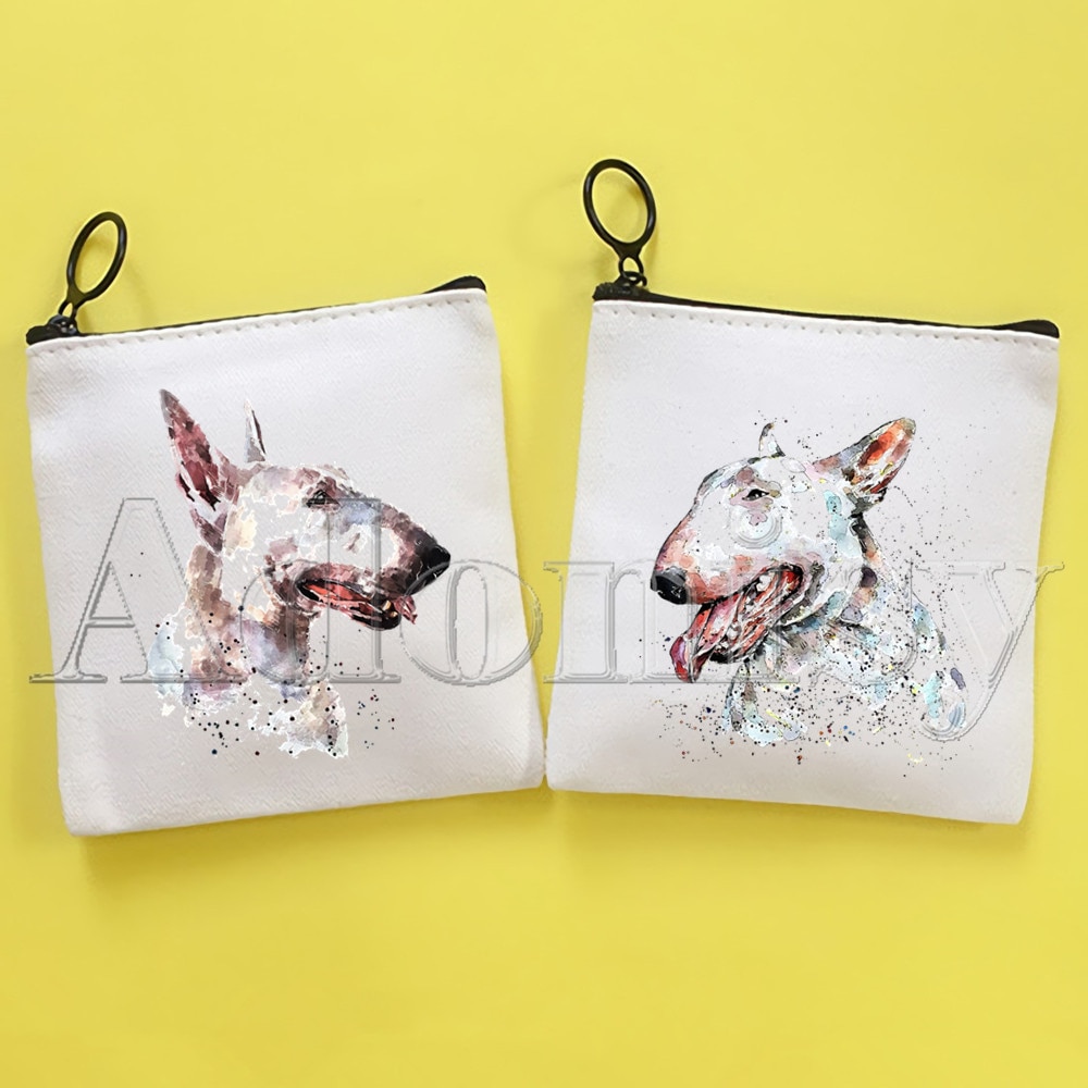 Bull Terrier borsa di tela borsa bianca pura, borsa con cerniera borsa portamonete pochette