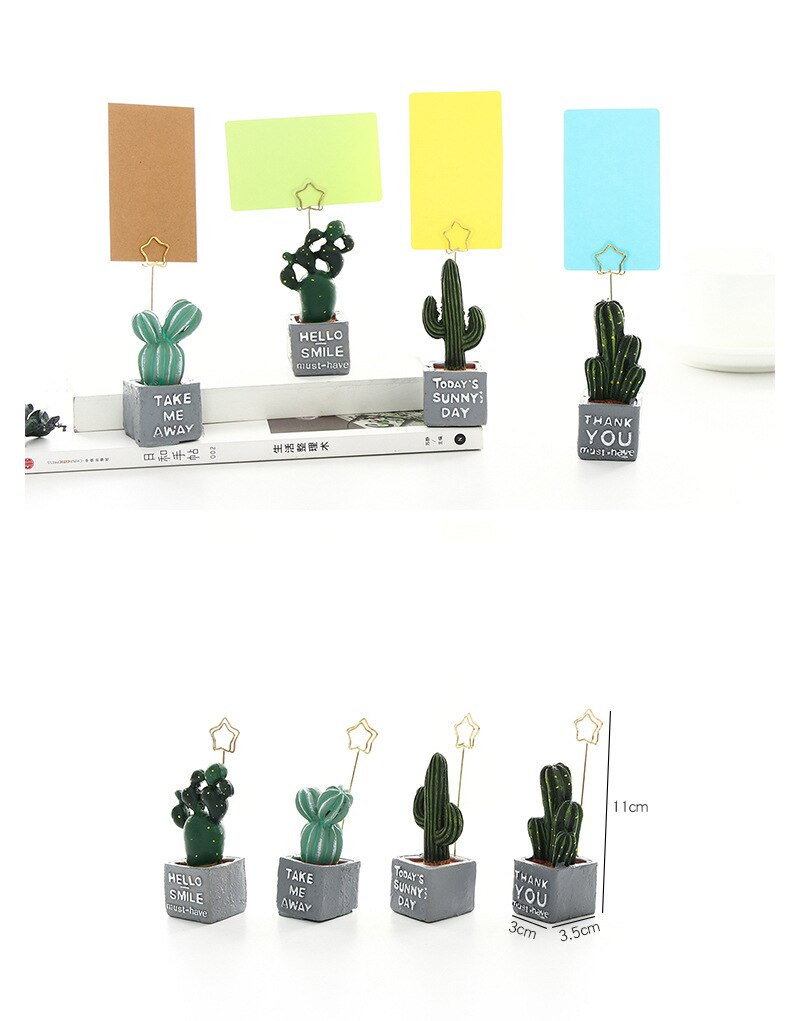 Mini Mesa de plantas con cactus, soporte de clip para notas fotográficas, organizador de resina, papelería, decoración de oficina, suministros escolares, F972