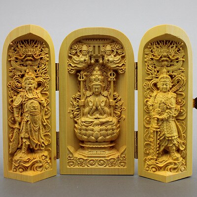 Buddha statue massivt træ tre åbne små buddha statue boligindretning tilbehør håndværk statue: 5