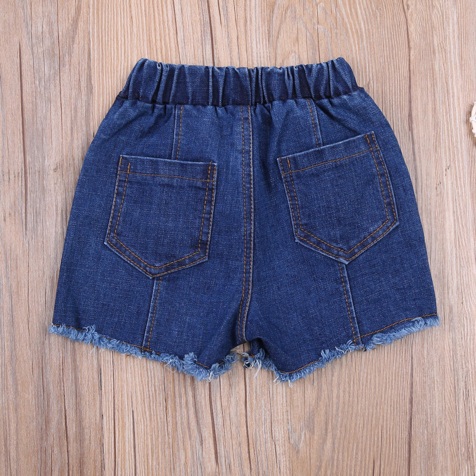 Aankomst Kinderen Meisje Broek Denim Shorts Zijzakken Decoratieve Parel Kralen Ruwe Zelfkant Bodems Shorts