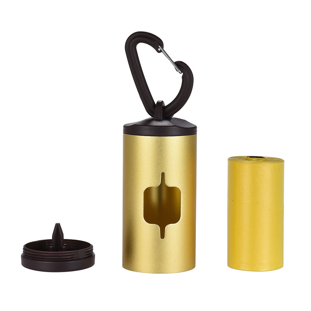 Pet Dog Poop Bag Dispenser Waste Garbage Bags Carrier Holder Dispenser Aluminum Tube with 15pcs Waste Bags Refillable